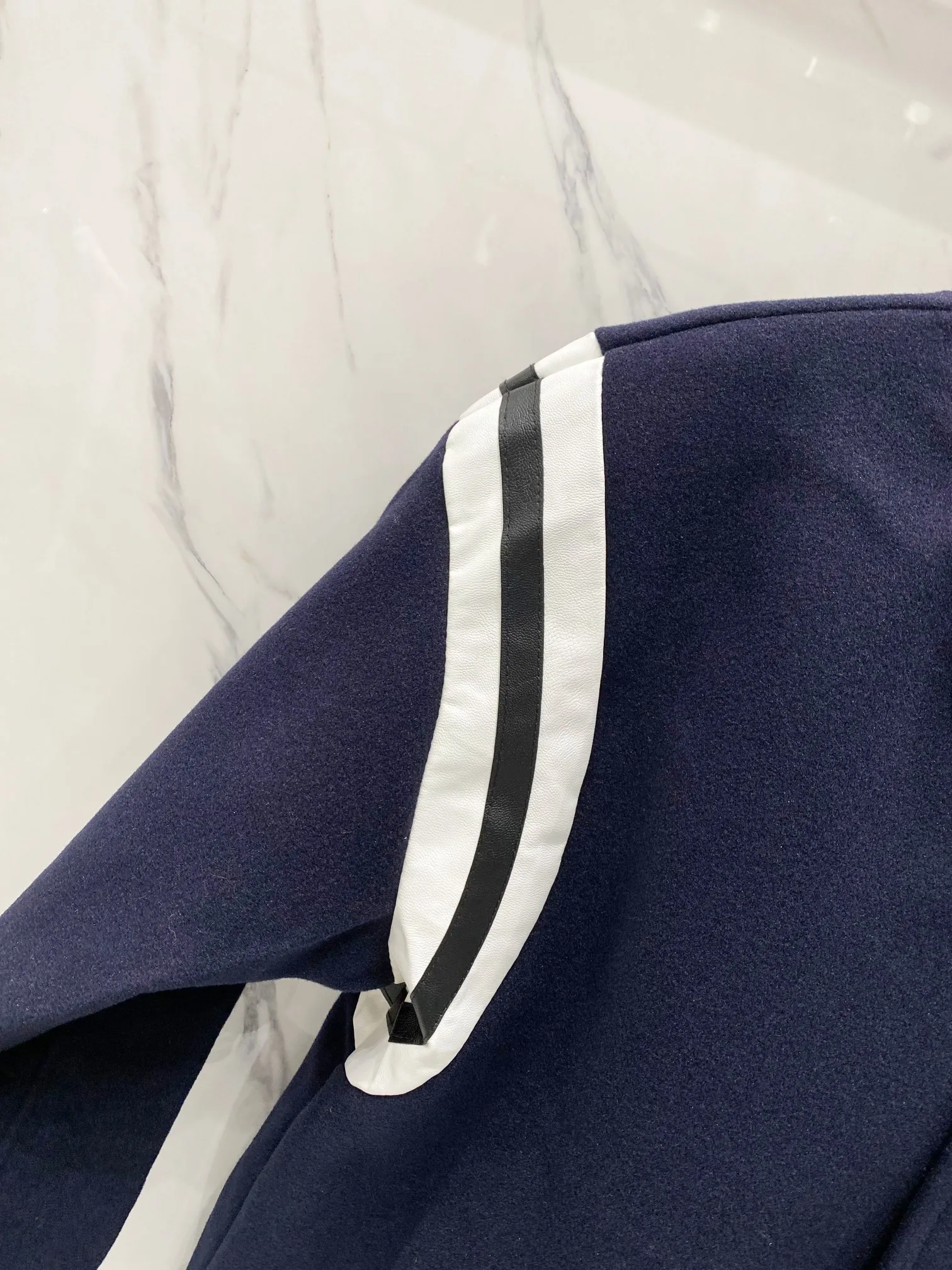 P310 Ralph Lauren Pony Embroidered American Retro Wool Spliced ​​Leather Baseball Jacket with Big Logo on the Back Color: Navy Size: m-XL
